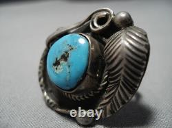 Early Rare Blue Wind Turquoise Vintage Navajo Sterling Silver Ring Old