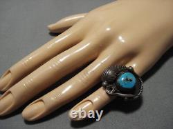 Early Rare Blue Wind Turquoise Vintage Navajo Sterling Silver Ring Old