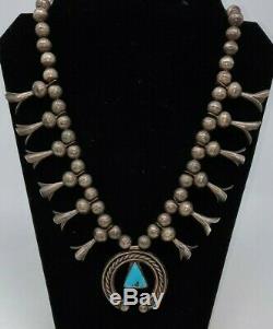 Early Rare Old Pawn Turquoise & Silver Coin Squash Blossom Necklace