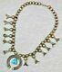 Early Rare Old Pawn Turquoise & Silver Coin Squash Blossom Necklace Navajo