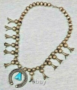 Early Rare Old Pawn Turquoise & Silver Coin Squash Blossom Necklace NAVAJO