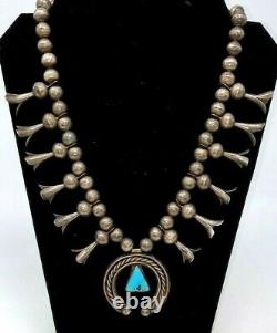 Early Rare Old Pawn Turquoise & Silver Coin Squash Blossom Necklace NAVAJO