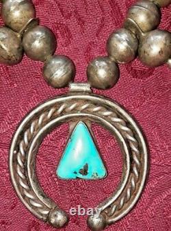 Early Rare Old Pawn Turquoise & Silver Coin Squash Blossom Necklace NAVAJO