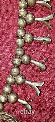 Early Rare Old Pawn Turquoise & Silver Coin Squash Blossom Necklace NAVAJO