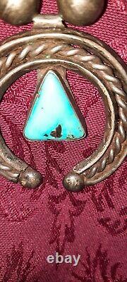 Early Rare Old Pawn Turquoise & Silver Coin Squash Blossom Necklace NAVAJO