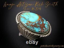 Early/Rare/VTG. KIRK SMITH-Masculine Pilot Mountain Turquoise-925 Ring-SZ. 11-3/4