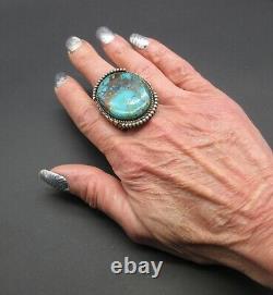 Early/Rare/VTG. KIRK SMITH-Masculine Pilot Mountain Turquoise-925 Ring-SZ. 11-3/4