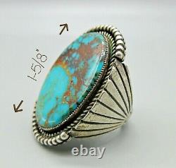 Early/Rare/VTG. KIRK SMITH-Masculine Pilot Mountain Turquoise-925 Ring-SZ. 11-3/4