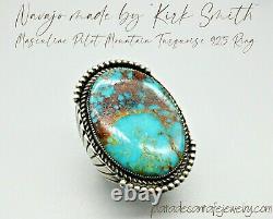 Early/Rare/VTG. KIRK SMITH-Masculine Pilot Mountain Turquoise-925 Ring-SZ. 11-3/4