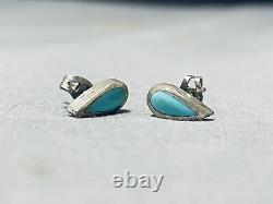 Early Rare Vintage Navajo Turquoise Sterling Silver Earrings