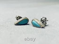 Early Rare Vintage Navajo Turquoise Sterling Silver Earrings
