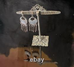 Early Rare Zuni Sterling Silver Turquoise Inlay Dangle Earrings Native American