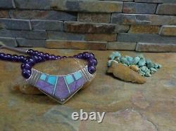 Early Ray Tracey Knifewing Navajo Turquoise Amythest Sterling Bib Colar Necklace