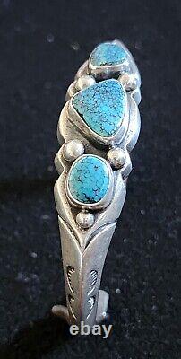 Early Sandcast Turquoise Cuff Bracelet With Healing Hand Terminals 60.7 Grams