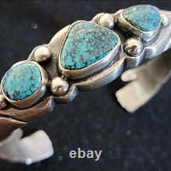 Early Sandcast Turquoise Cuff Bracelet With Healing Hand Terminals 60.7 Grams