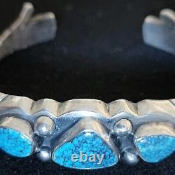 Early Sandcast Turquoise Cuff Bracelet With Healing Hand Terminals 60.7 Grams