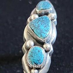 Early Sandcast Turquoise Cuff Bracelet With Healing Hand Terminals 60.7 Grams