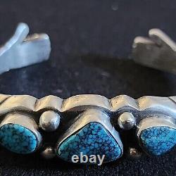 Early Sandcast Turquoise Cuff Bracelet With Healing Hand Terminals 60.7 Grams