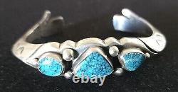 Early Sandcast Turquoise Cuff Bracelet With Healing Hand Terminals 60.7 Grams