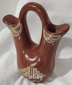 Early Santa Clara Polished Polychrome Redware Pottery Wedding Vase