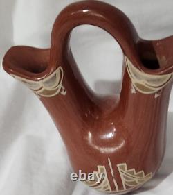 Early Santa Clara Polished Polychrome Redware Pottery Wedding Vase