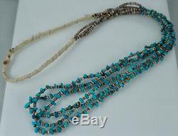 Early Santo Domingo 3 Strand Turquoise Shell Necklace Heishi Native American Old