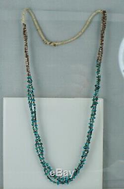 Early Santo Domingo 3 Strand Turquoise Shell Necklace Heishi Native American Old