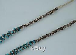 Early Santo Domingo 3 Strand Turquoise Shell Necklace Heishi Native American Old