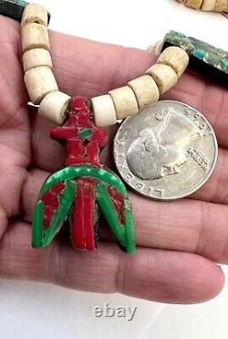 Early Santo Domingo Turquoise Thunderbird Heishi Bead Depression Necklace