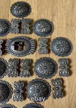 Early Second Phase Navajo Sterling Silver Deep Stamped Womens Concho Belt 183.5g