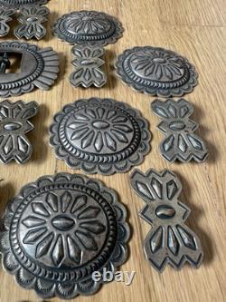 Early Second Phase Navajo Sterling Silver Deep Stamped Womens Concho Belt 183.5g