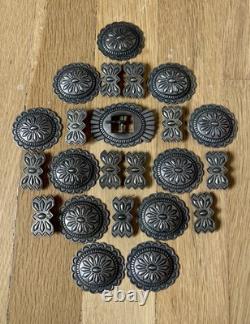Early Second Phase Navajo Sterling Silver Deep Stamped Womens Concho Belt 183.5g