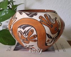 Early Shyatesa White Dove Polychrome 5 Acoma Pueblo Pottery Bowl Olla 1984 Bird