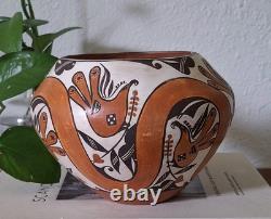 Early Shyatesa White Dove Polychrome 5 Acoma Pueblo Pottery Bowl Olla 1984 Bird