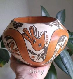 Early Shyatesa White Dove Polychrome 5 Acoma Pueblo Pottery Bowl Olla 1984 Bird