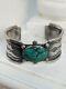 Early Signed Navajo Ingot Silver Turquoise Stampwork Cuff Bracelet Old Native