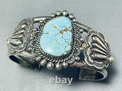 Early Signed Vintage Navajo #8 Turquoise Sterling Silver Bracelet