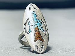 Early Singer Vintage Navajo Turquoise Coral Sterling Silver Ring Old