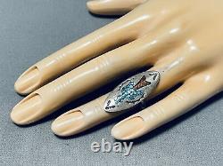 Early Singer Vintage Navajo Turquoise Coral Sterling Silver Ring Old