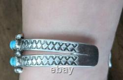 Early Snake Eyes Vintage Zuni Sterling Silver Turquoise Adjustable Bracelet