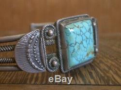 Early Southwest Indian Silver Spiderweb Turquoise Bracelet navajo ingot pawn Old
