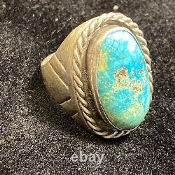 Early Sterling SILVER turquoise ring artist Signed PC Size 9.5 vintage