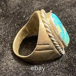 Early Sterling SILVER turquoise ring artist Signed PC Size 9.5 vintage
