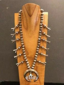 Early Sterling Squash Blossom necklace with Sandcast Naja and handmade beads