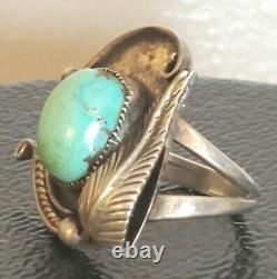 Early Sterling & Turquoise Signed Tom Billy Navajo Ring Size 6