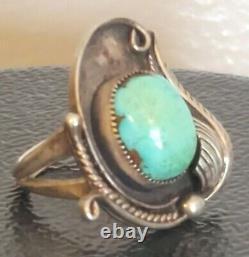 Early Sterling & Turquoise Signed Tom Billy Navajo Ring Size 6