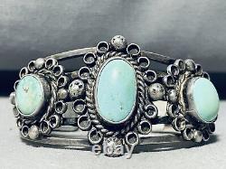 Early Sturdy Vintage Navajo Cerrillos Turquoise Sterling Silver Bracelet