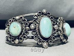 Early Sturdy Vintage Navajo Cerrillos Turquoise Sterling Silver Bracelet