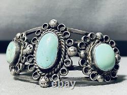 Early Sturdy Vintage Navajo Cerrillos Turquoise Sterling Silver Bracelet