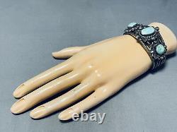 Early Sturdy Vintage Navajo Cerrillos Turquoise Sterling Silver Bracelet